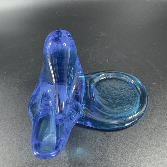 1990 Leo Ward Blue Bird Of Happiness Glass Bird Tea Light Holder UV Glow Votive - Picture 11 of 12